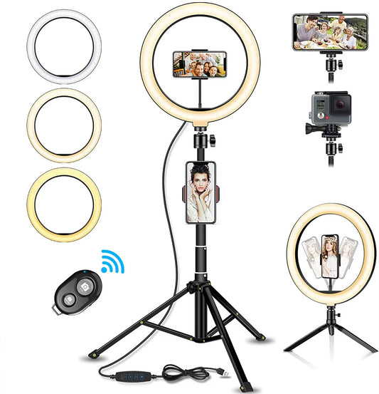 Led Ring Light with Tripod for Photography, Ring Lamp with Mobile Holder, Round, for Live Smartphone, Ring Light 26Cm for Tik Tok, Youtube, Instagram, Facebook, Etc.