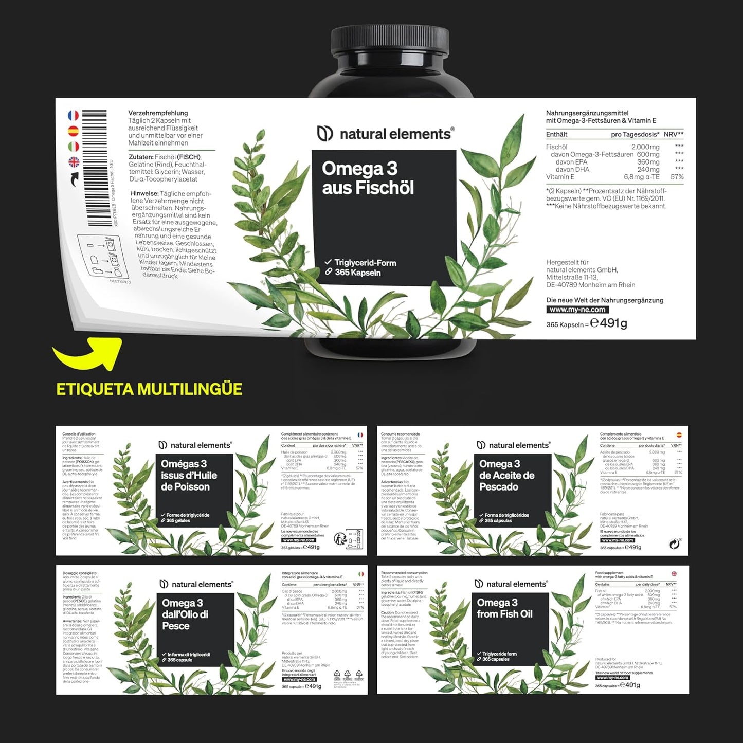 Omega 3 2000Mg Por Dosis Diaria – 365 Cápsulas De Omega-3 – Máxima Concentración De DHA 240Mg Y EPA 360Mg – Probada En Laboratorio Y Fabricada En Alemania